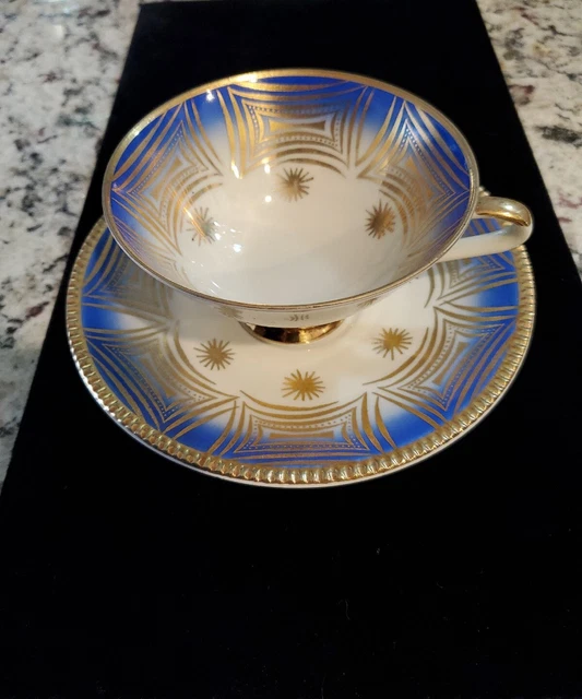 Vintage Art Deco Cup & Saucer Gold Blue Stars Winterling Marktleuthen Bavaria