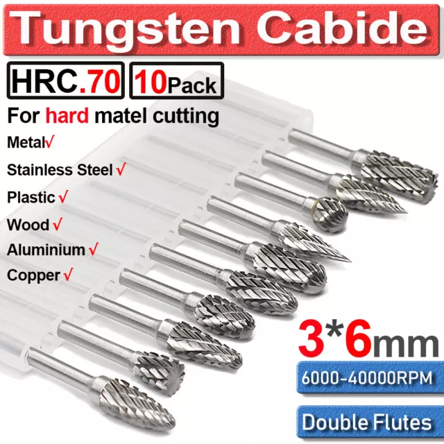 10x Frässtift Hartmetallfräser 3x6mm Wolframcarabid Fräser Schaftfräser Set HM