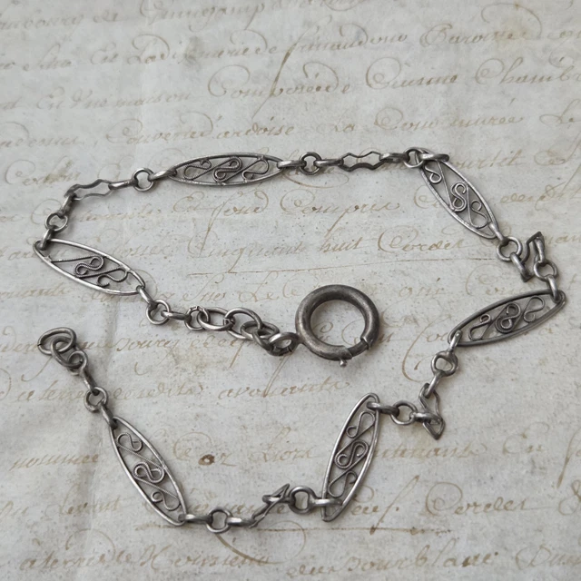 CHAINE MONTRE CHATELAINE Argent Filigrané 1900 circa Fob Watch Guard ...