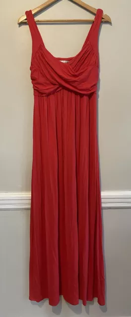 Max Studio Jersey Knit Dress Stretch Size L Large Red Pink Empire Waist Maxi