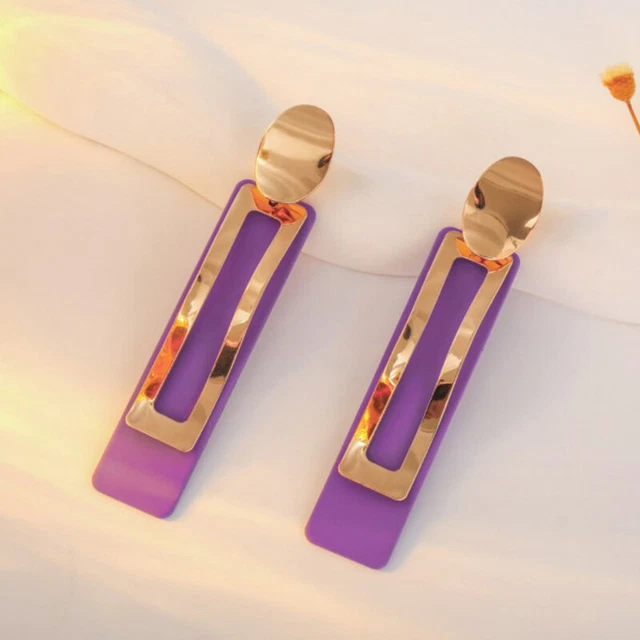 New French Fashion Long Geometric Drop Earrings Luxury Painted Rectangle Gift