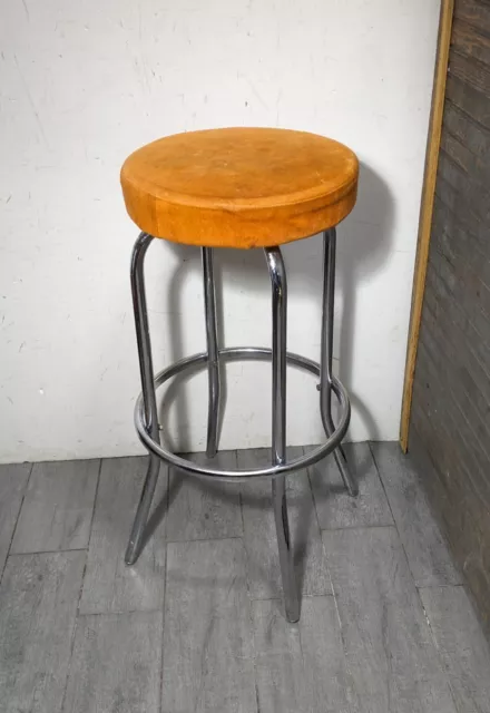 Vintage 30" Retro Mid Century Modern Chrome Steel Metal Bar Counter Stool