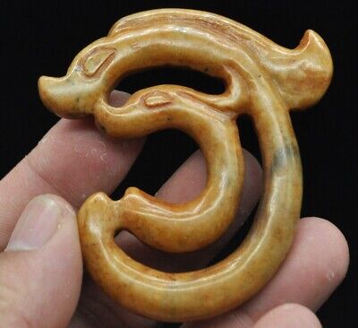 Chinese old natural jade hand-carved statue Pendants~Dragon hook
