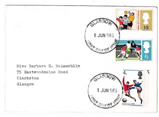 1/6/1966 UK GB FDC - World Cup Football - Glasgow FDI Postmark