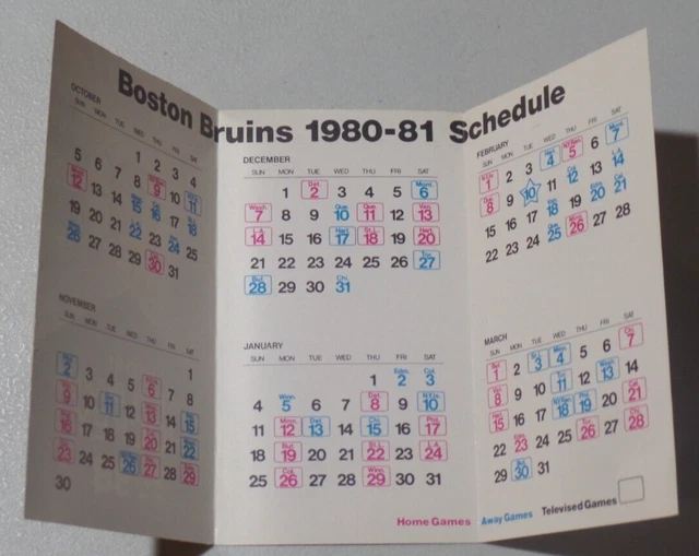 VINTAGE 198081 BOSTON Bruins NHL TV38 Schedule A688 24.95 PicClick