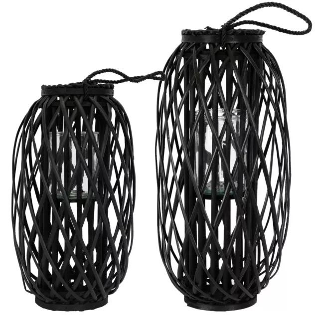 2x Linterna ratán soporte vela 50 60cm natural farola de caña decoración negro