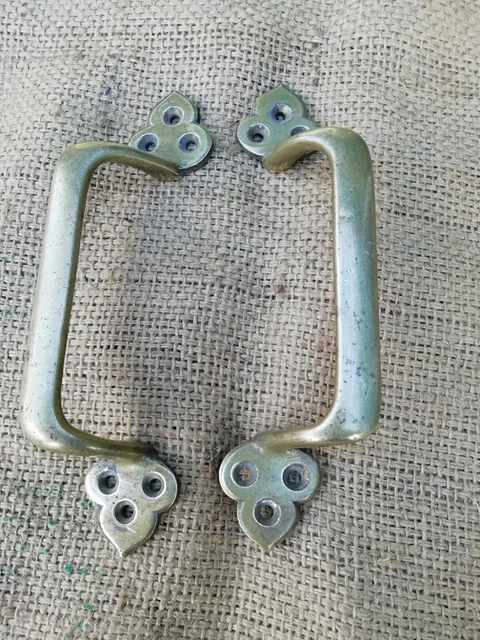 Pair Victorian Brass Door Handles 8" Long Yellow Cast Brass Great Condition