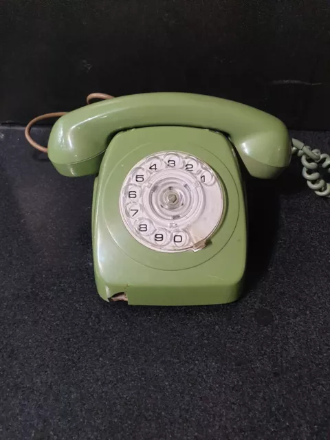 Vintage Telecom Pea Green Rotary Dial Phone, Chipped