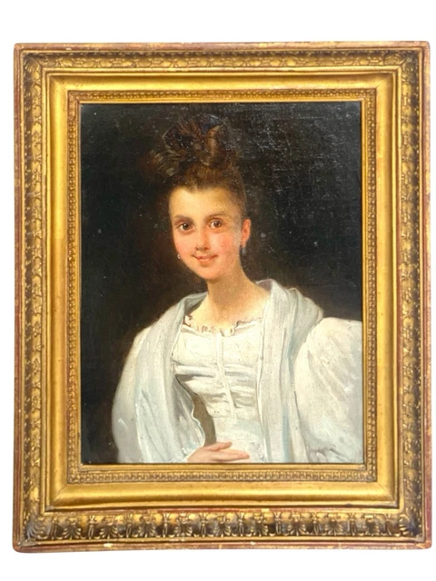 TABLEAU ANCIEN SIGNÉ, Jeune Fille Et Son Chien, Huile Sur Toile à