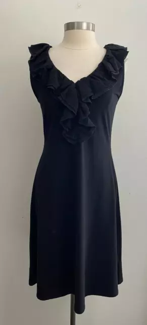 Lauren Ralph Lauren Black Sleeveless Ruffled Eyelet Neckline Dress sz Medium