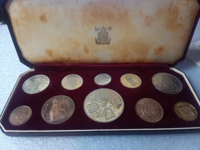 1953 Elizabeth II Coronation Proof 10 Coin Set Boxed Crown to Farthing