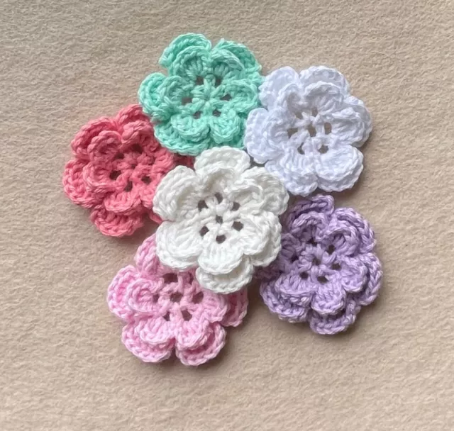 CROCHET  FLOWER - 2 layered rose -  100% cotton -4.5cm - applique embellishments