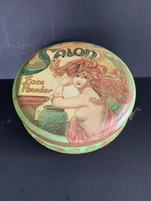 Vtg Face Powder Tin Art Nouveau Decor Metal Collectible Replican Bedford England
