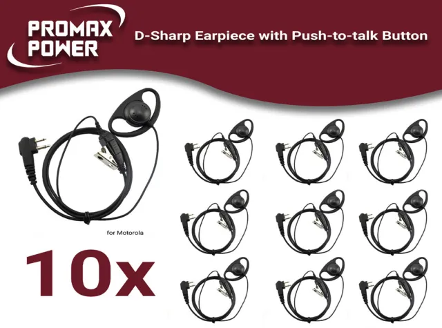 10x D-Shape Earpiece Headset w/ PTT for Motorola Radios CLS1100 CP200 EP450 GP88