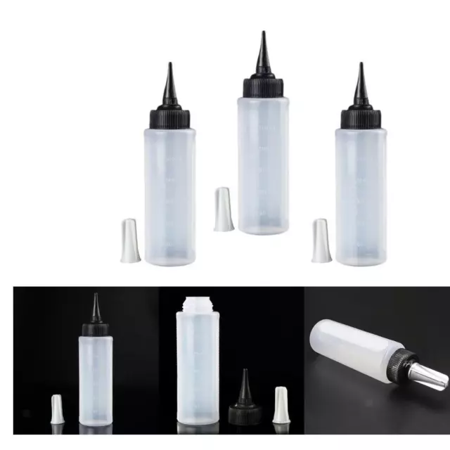 3Pc 150ml Plastic Salon Hair Color Measuring Applicator Bottle Hairdressing Tool