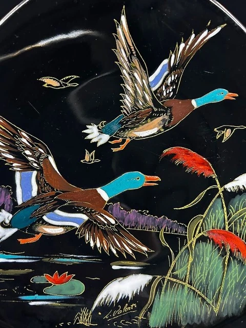assiette ceramique emaillee annees 50 assiette longwy l'envol des canards signee 3