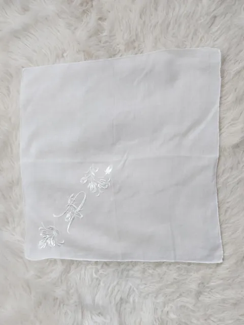 Vintage Monogram Handkerchief “A” White Lettering 14.25”