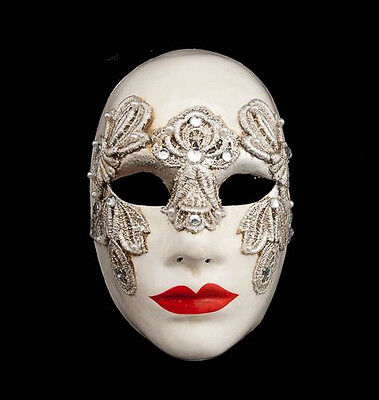 Mask from Venice Volto Macrame Silver Female Authentic Venetian 217