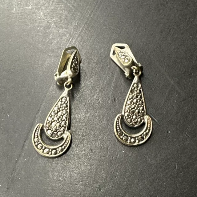 Ancienne Paire De Boucle D’oreille Pendante Argent Massif createur Art Nouveau