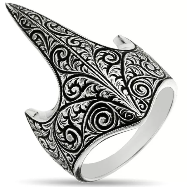 Solid 925 Sterling Silver Turkish Ottoman Archer Thumb Men's Ring