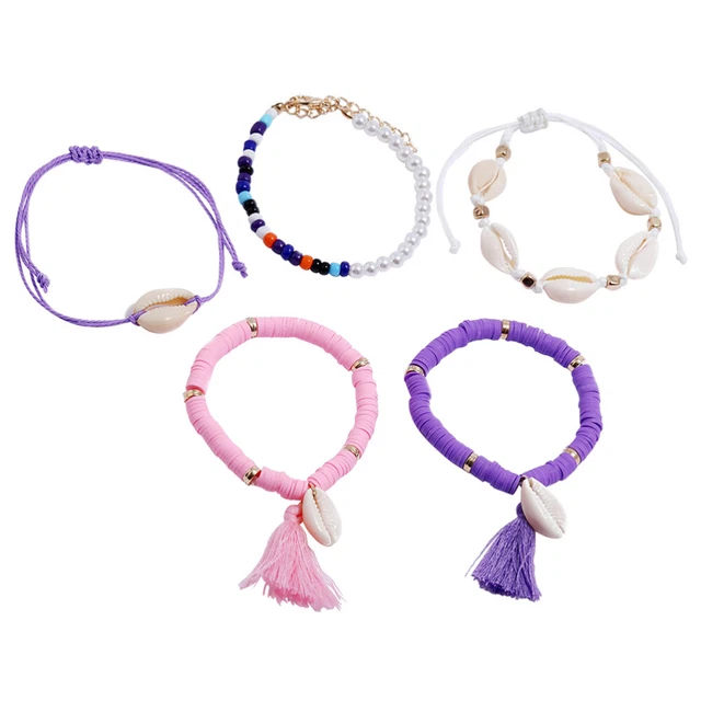 Ensemble De Bracelets Perles Coquillage Élastique Chaîne Extensibles Cheville