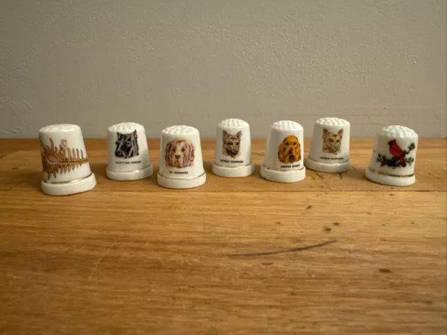 Set of 7 Vintage Thimbles Collectibles Dogs