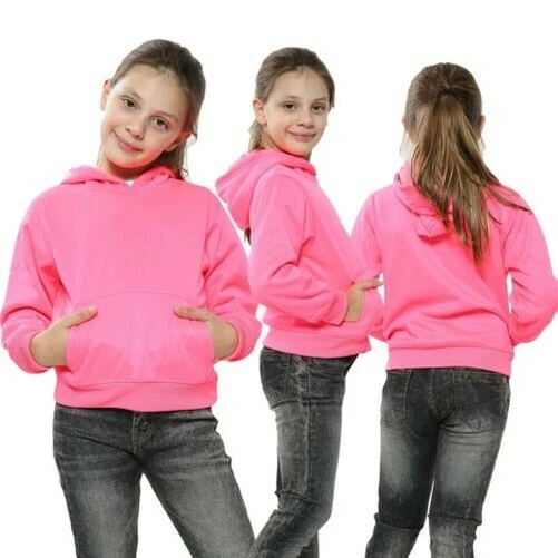 Bambine Ragazzi Felpa Top Tinta Unita Neon Rosa con Cappuccio Maglioncini 2-13