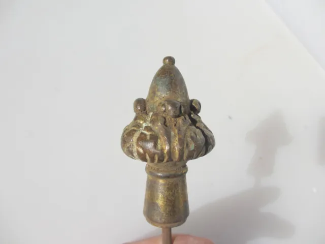 Antique Brass Furniture Finial End Top Old Victorian Rococo Leaf Gold Gil 2.75"H