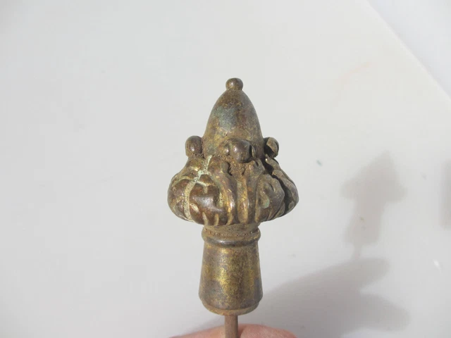Antique Brass Furniture Finial End Top Old Victorian Rococo Leaf Gold Gil 2.75"H