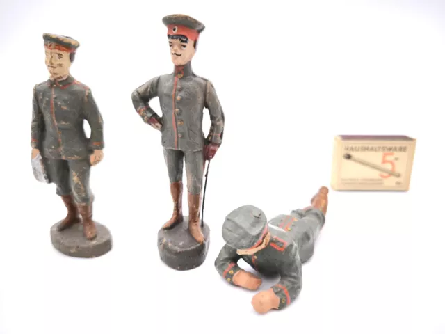 Elastolin 10 cm 3 Figuren: Offizier, Beobachter, Essenfasser, 1. WK