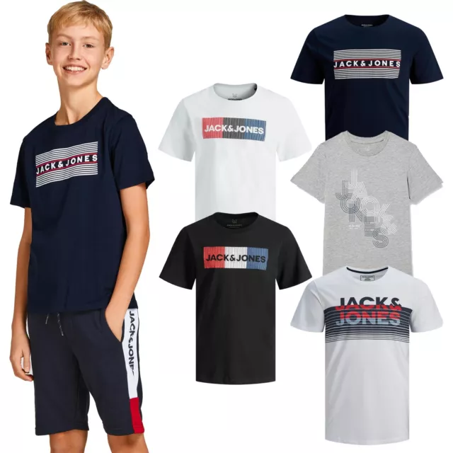 Jack and Jones Kids Boys Crew Neck 100% Cotton T-Shirts Short Sleeve Logo Print