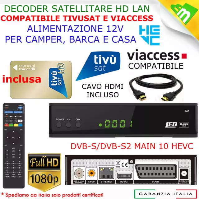 Decoder Satellitare Compatibile Tivusat HD Tivu Sat Con Tessera Inclusa Tv Sat