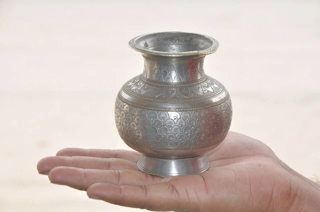 Old Brass Solid Heavy Nickel Plated Engraved Water Pot , Rich Patina
