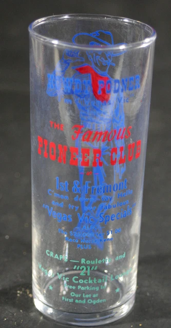 vintge PIONEER CLUB 3 color painted bar waving cowboy glass Las vegas
