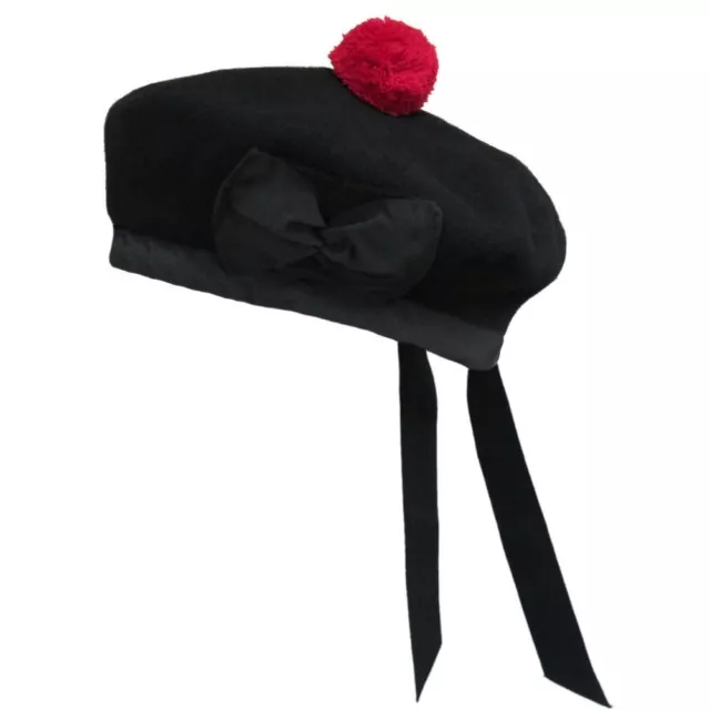 BALMORAL SCOTTISH BLACK 100% WOOL HAT CAP / Highland Balmoral Hat