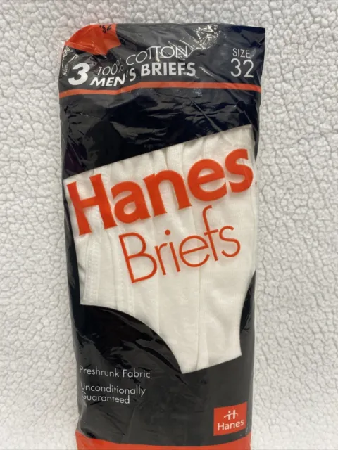 Vintage 1992 HANES 3 Pack of Mens White Briefs Underwear - NOS Size 32