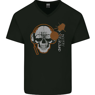 Underground DJ Skull DJing Music Mens V-Neck Cotton T-Shirt
