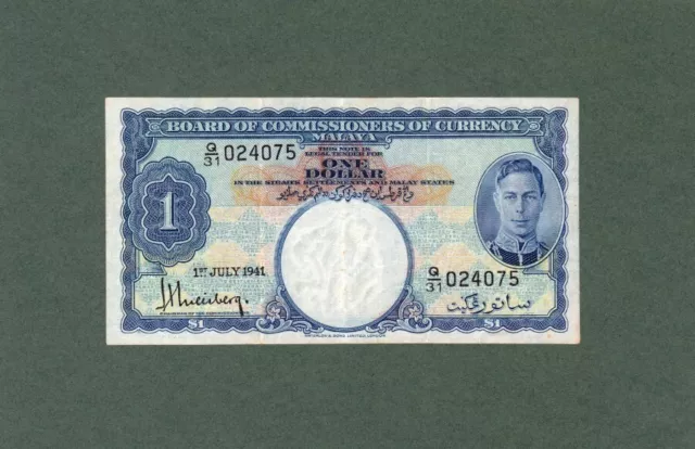 #Malaya and Straits Settlement 1 Dollar 1941 P-11 XF King George VI