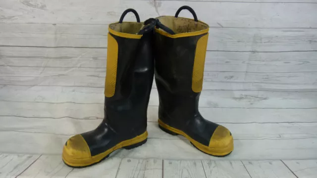Black Diamond Firebreaker Firefighter Rubber Black/Yellow Boots Lined Sz 6 Wide