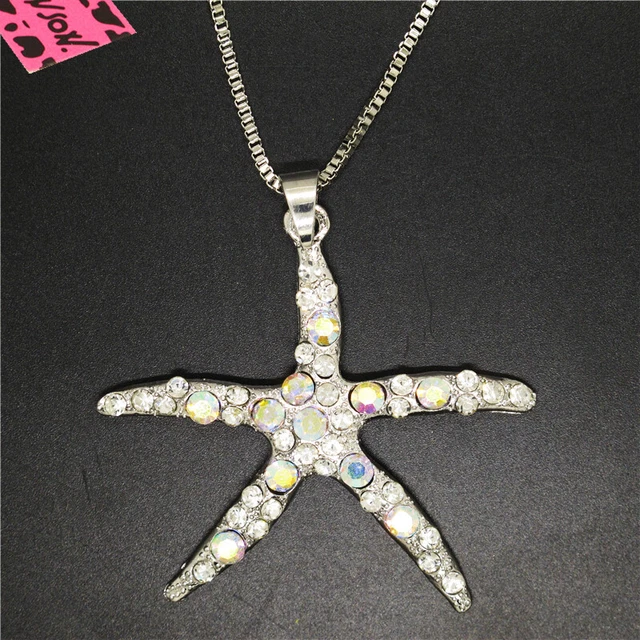 New Betsey Johnson Rhinestone Cute starfish Crystal Pendant Chain Necklace Gifts