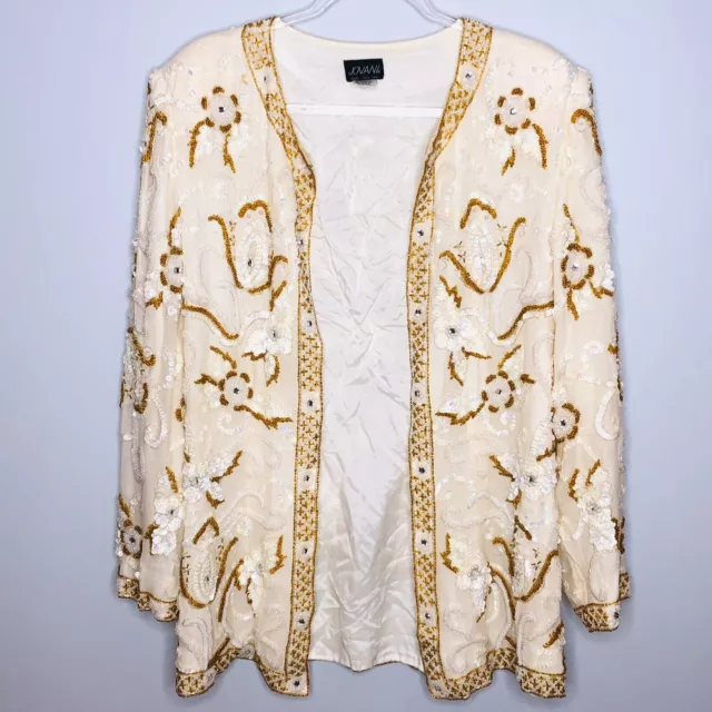 Jovani Womens Long Jacket Large Gold Beaded Lined Party Lace Formal Night kimono