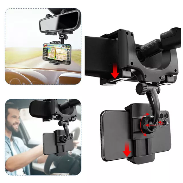 Phone Mount Car 360°Rotatable and Retractable Car Phone Holder Rearview Mirror