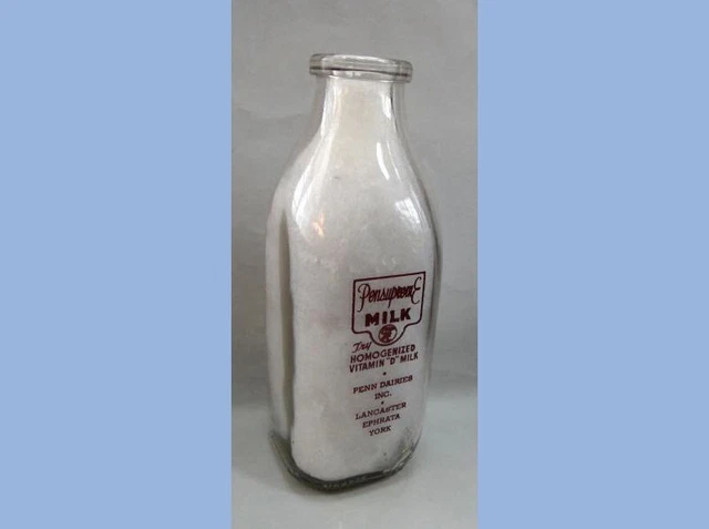 vintage GLASS QUART PENSUPREME VITAMIN"D" MILK BOTTLE duraglas lancaster york 1