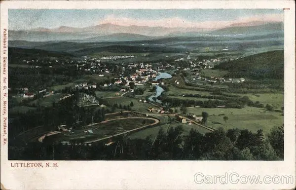 Littleton,NH Aerial View Grafton County New Hampshire G.W. Morris Postcard