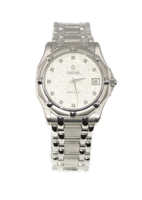 MONTRE CONCORD SARATOGA SL 18k or blanc diamant 23 5 mm date avec