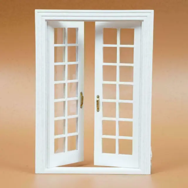 1/12 Doll House White Wood Double French Doors Door