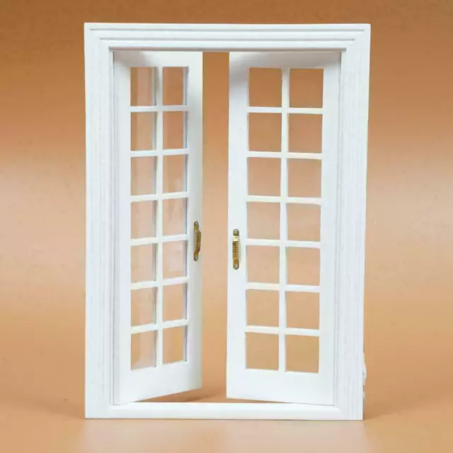 1/12 Doll House White Wood Double French Doors Door