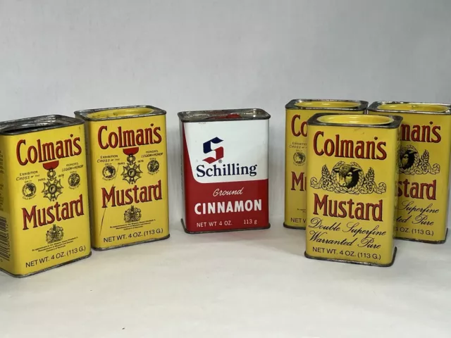 Lot of 6 Vintage Colman’s Mustard & Schilling’s Cinnamon Tins Collectible 2