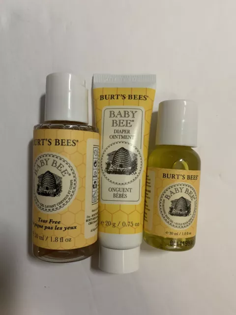 Burts Bees Baby Bee Travel Kit, Diaper Ointment, Baby Oil, Wash/Sampoo - NEW