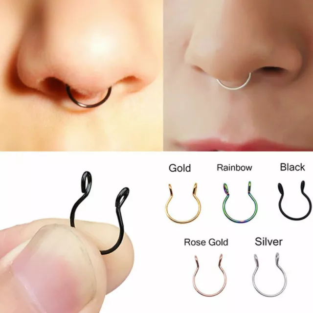 Fake Piercing Nase Lippen Ohr Ring Stecker Septum silber schwarz Edelstahl